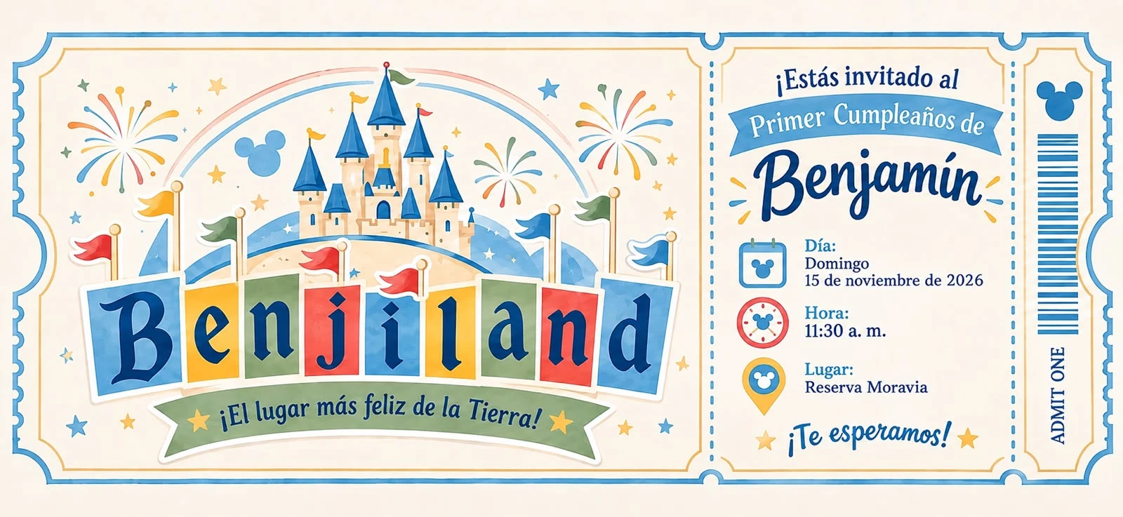 ¡Estás invitado al primer cumpleaños de Benjamín! Domingo 15 de noviembre de 2026, 11:30 a. m., Reserva Moravia.